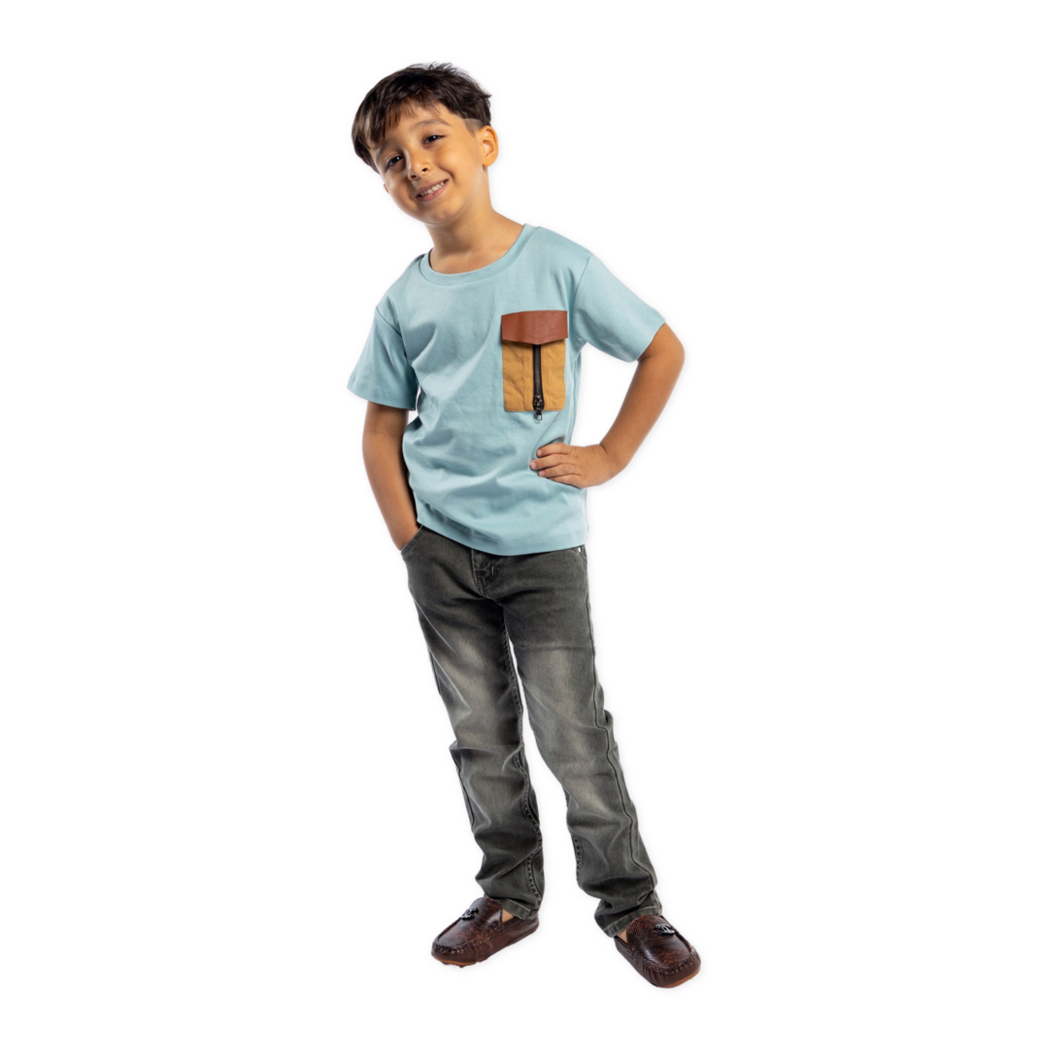 Zoul & Zera cute & comfortable round neck with Zipper Pocket casual t-shirt with shoulder snap button for Boys
