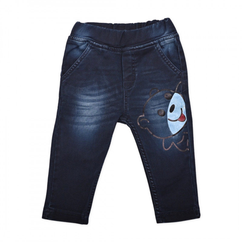Zoul & Zera stylish & comfortable elastic waist jeans with teddy print for boys