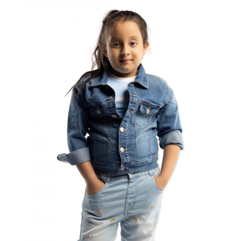 Zoul & Zera Stylish denim jacket with embroidered jeans for girls
